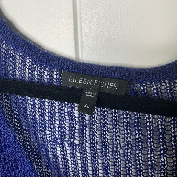 Eileen Fisher blue linen blend asymmetrical open knit sweater size XL - Picture 5 of 5